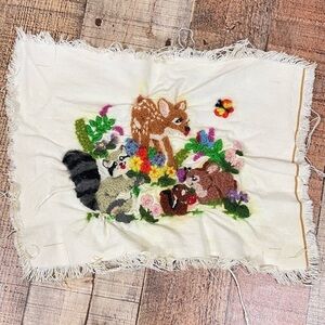 Handmade Stitch Forest Animals Vintage Canvas Wall Art Nature Cottage Decor